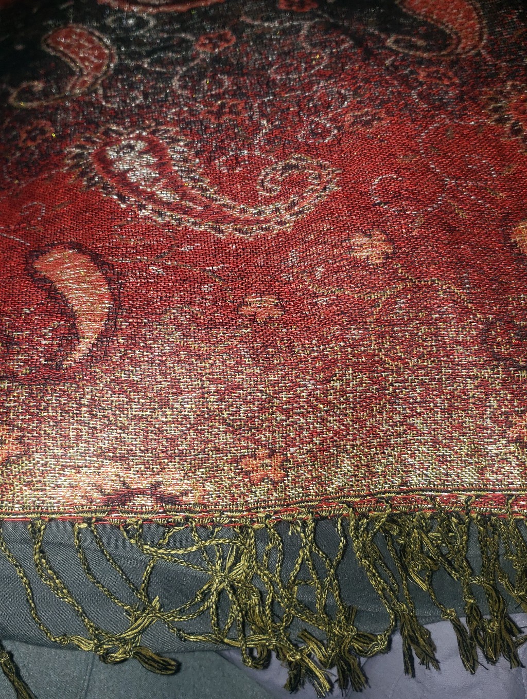 Pashmina/Silk Paisley Woven Fringe Scarf
